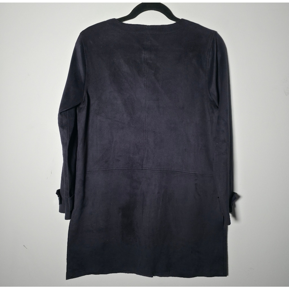 Bylyse Longline Faux Suede Jacket Navy Button Front Pockets Small - Picture 5 of 12